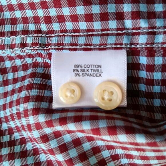 Peter Millar Men's Burgundy/Blue Checked Shirt Size XXL Long Sleeve Button Up - Picture 4 of 6